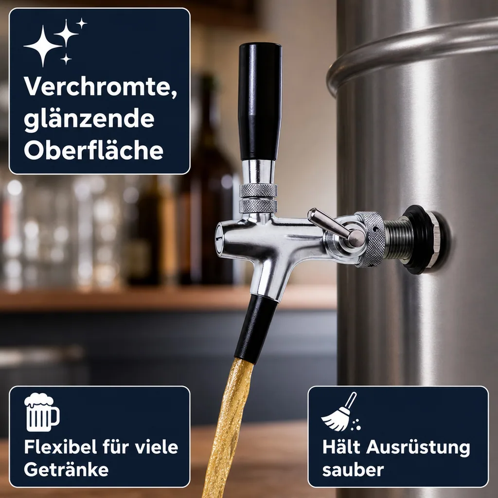 Zapfhahn, Kompensatorhahn, Bierzapfhahn, Schankhahn - 10 mm Ausführung, verchromt, Gewindelänge: 35 mm