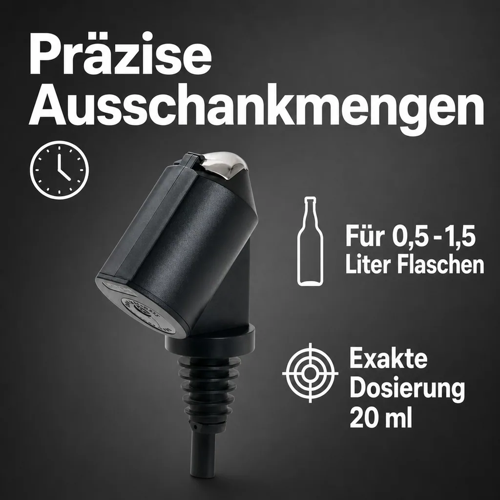 Portionierer, Ausgießer - "Bottle Master 3000" schwarz, für 0,5 - 1,5 Liter Flaschen, Ausgießer, Ausschankmenge: 20 ml
