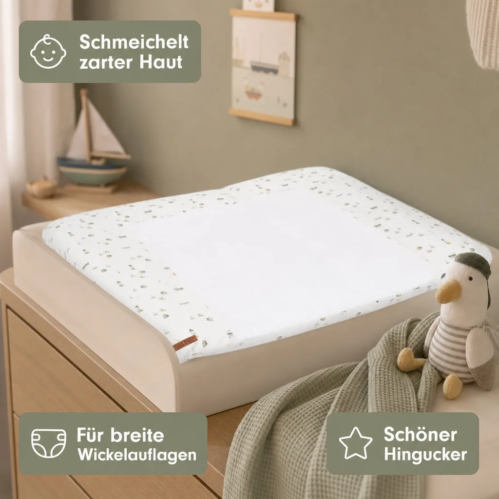 Little Dutch Wickelauflagenbezug breit "Sailors Bay" weiß