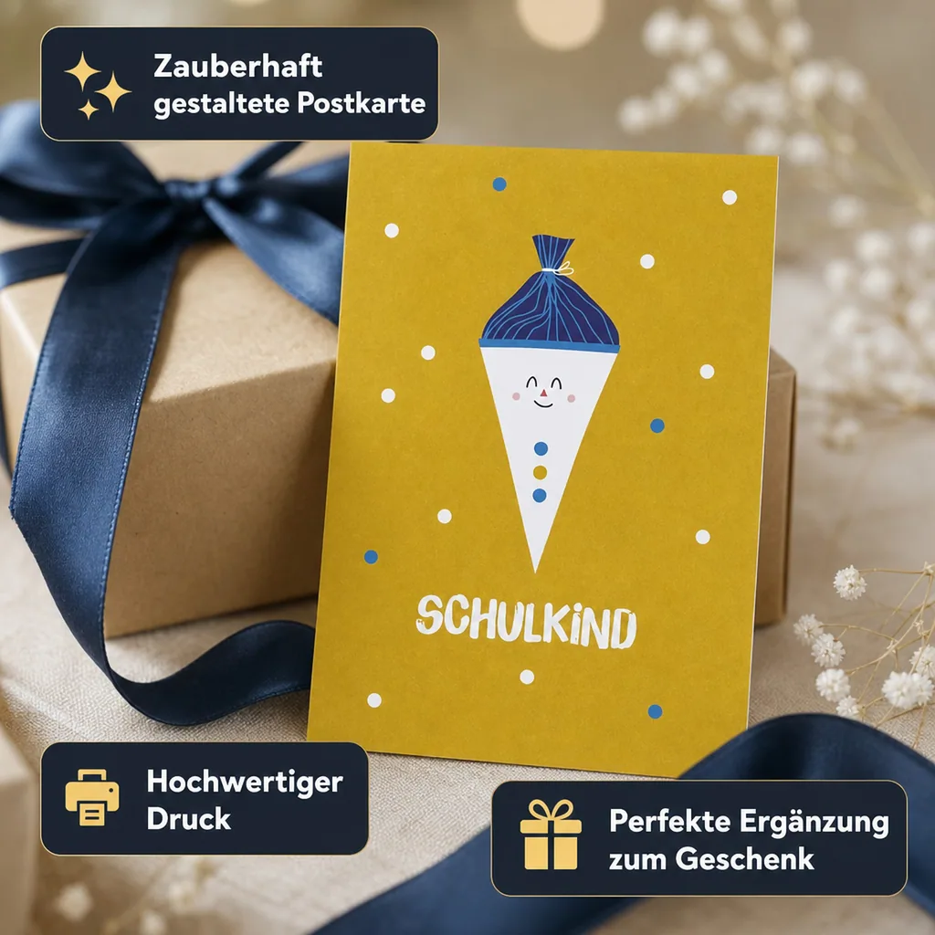 Ava & Yves Postkarte Schultüte gelb