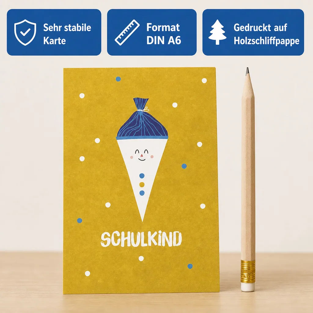 Ava & Yves Postkarte Schultüte gelb
