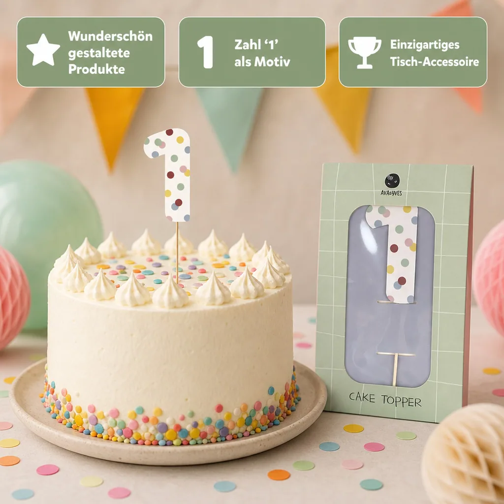 Ava & Yves Cake Topper Zahl "1"