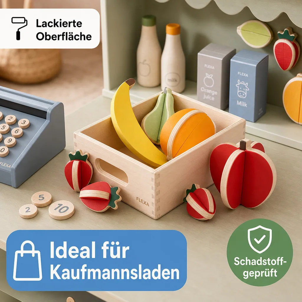Flexa Kinder Spiellebensmittel Holz Obst