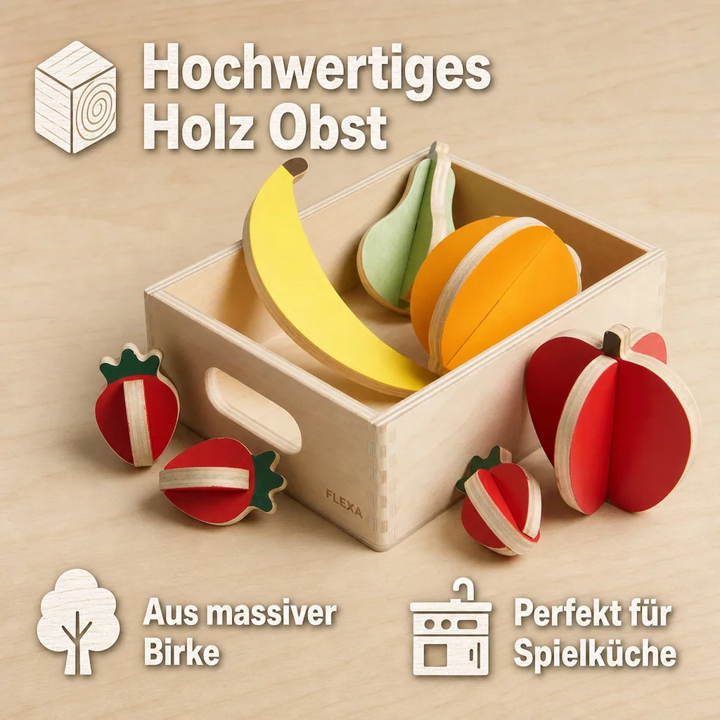 Flexa Kinder Spiellebensmittel Holz Obst