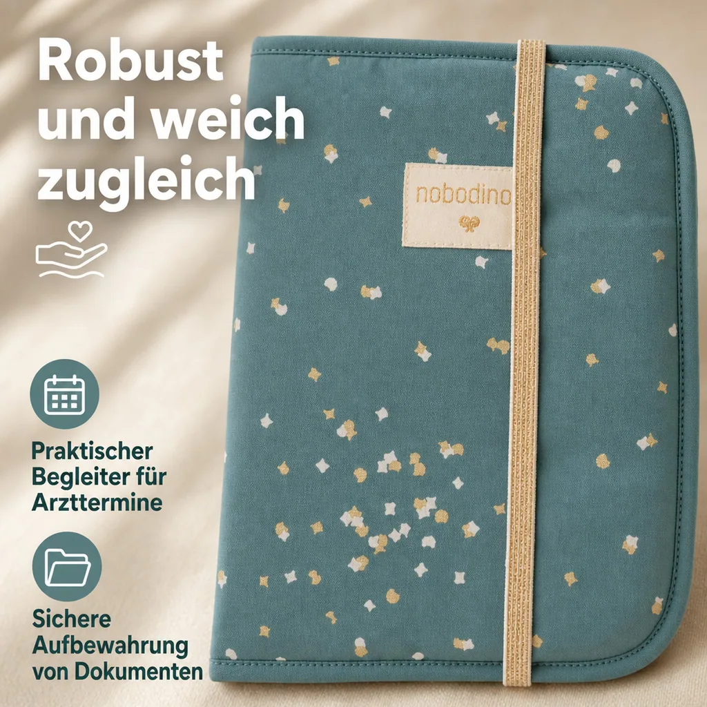 Nobodinoz U-Heft Hülle "Poema" goldenes Konfetti grün