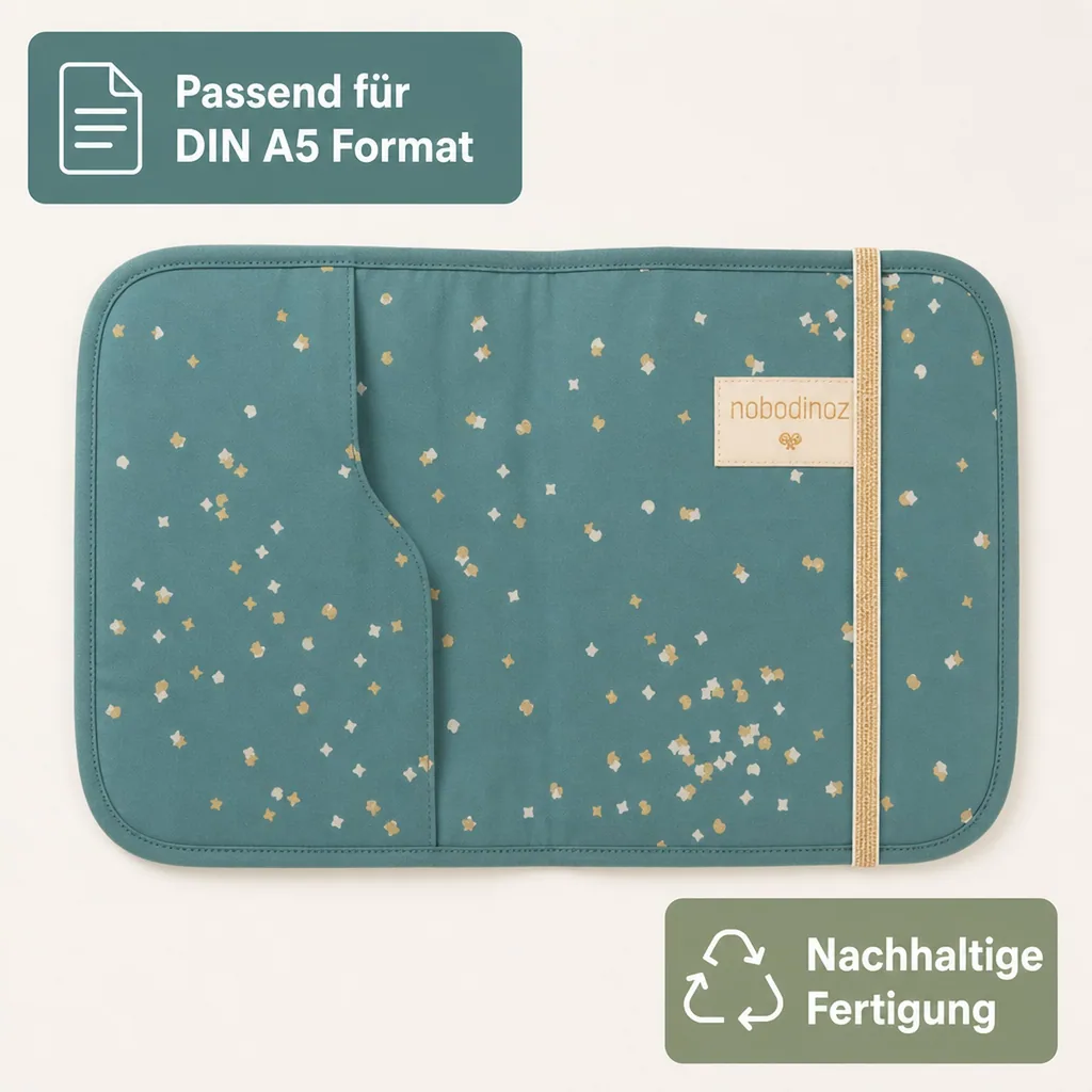 Nobodinoz U-Heft Hülle "Poema" goldenes Konfetti grün