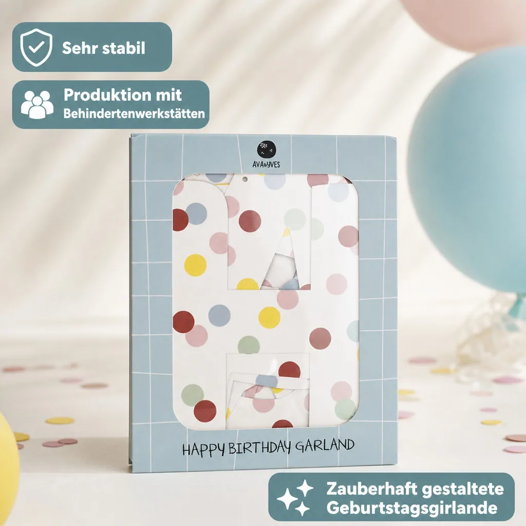 Ava & Yves Girlande "Happy Birthday" Punkte pastell