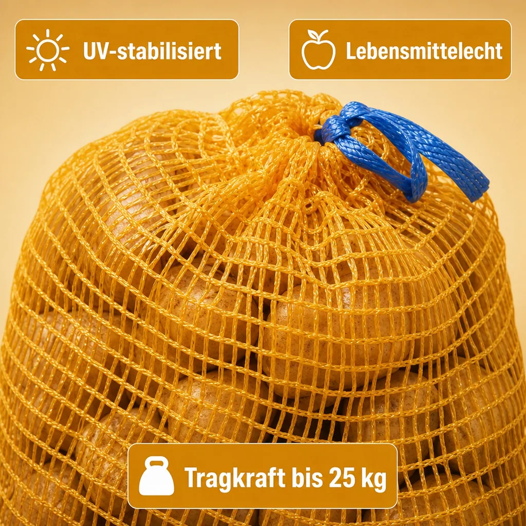 Raschelsäcke goldgelb mit Zugband 28x36, Netzsäcke, Gemüsesäcke