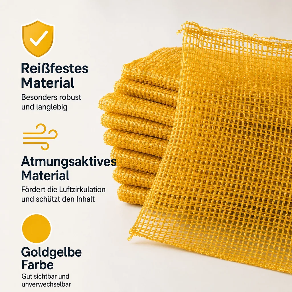 Raschelsäcke, 100er Pack, goldgelb mit Zugband 51x80, Gartensäcke