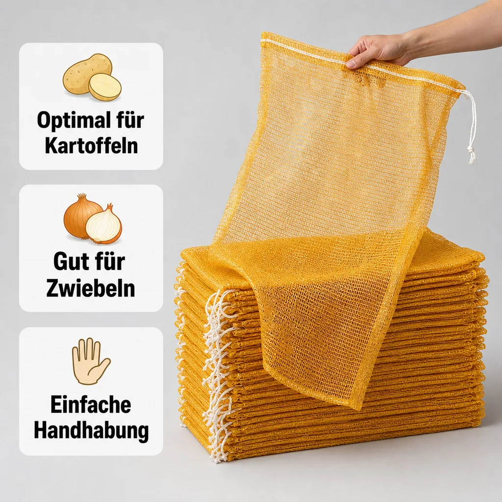 Raschelsäcke, 100 Stück, 60x100 cm, mit Zugband, goldgelb