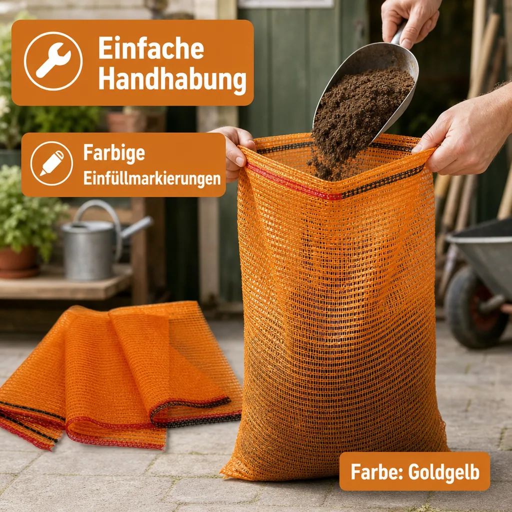Raschelsäcke 100 Stk, 51x80 cm, goldgelb, ohne Zugband, Gartensäcke