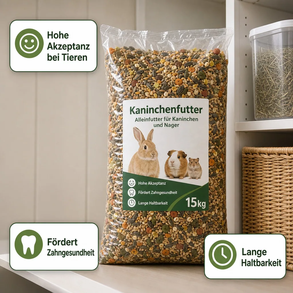 Kaninchenfutter 15kg, Nagerfutter, Kaninchenherde, hochwertiges Futter, Futtermischung