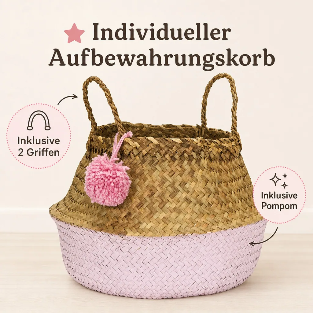 Kidsdepot Aufbewahrungskorb rund Seegras klein rosa