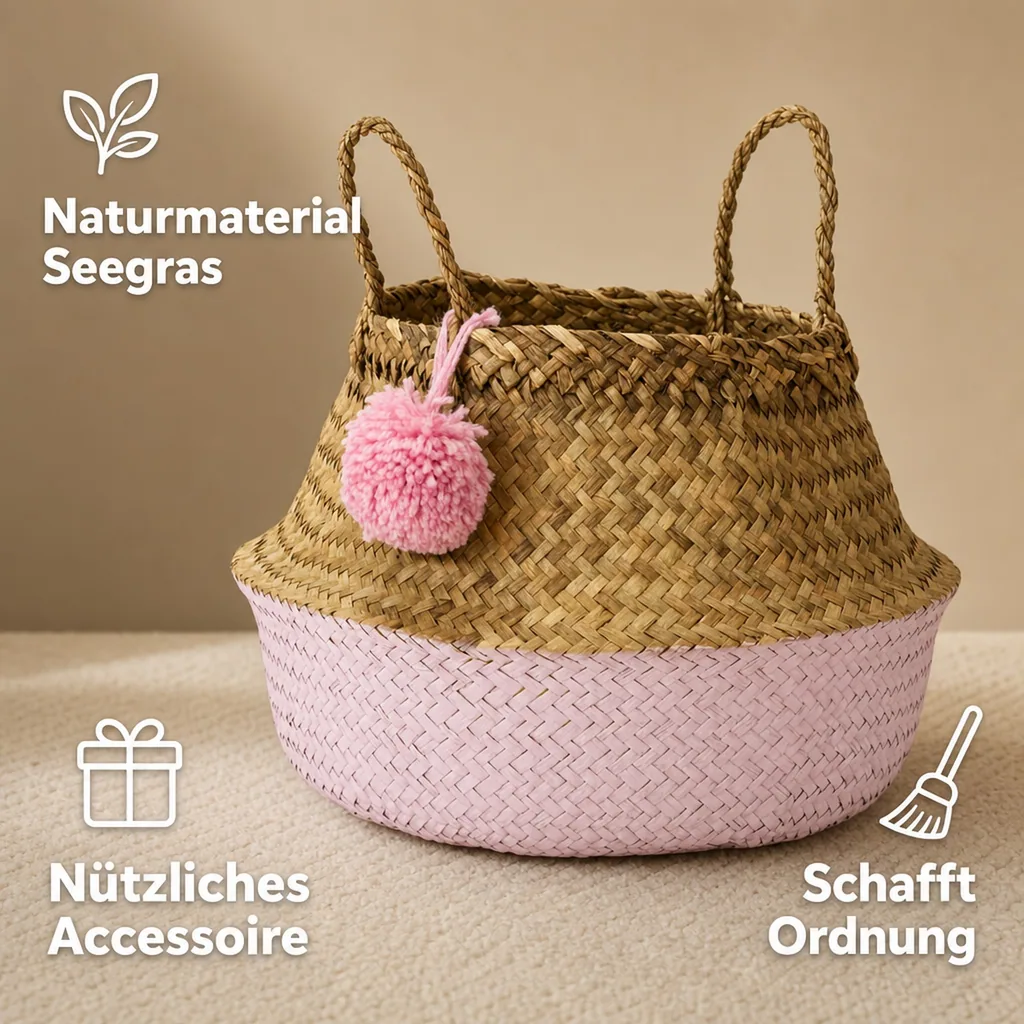 Kidsdepot Aufbewahrungskorb rund Seegras klein rosa