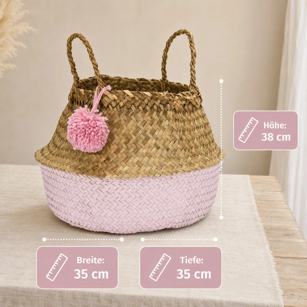 Kidsdepot Aufbewahrungskorb rund Seegras klein rosa