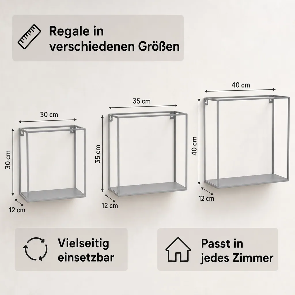 Kidsdepot Wandregal Metall grau