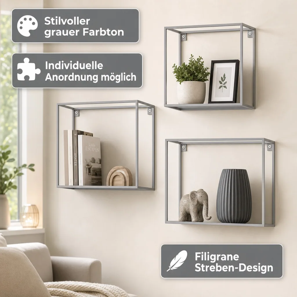Kidsdepot Wandregal Metall grau