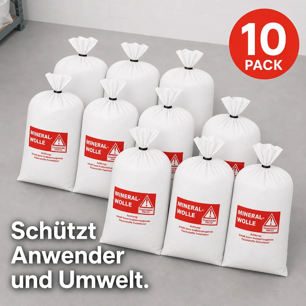 KLASEBO BONI-42293S10-01A Entsorgungssäcke für Glasfaserisolierung, 10 Stück, 140x220 cm