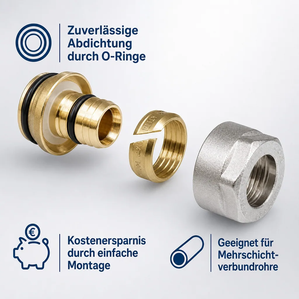 Klemmringverschraubung 16x2, Eurokonus 3/4 Zoll, Heizung