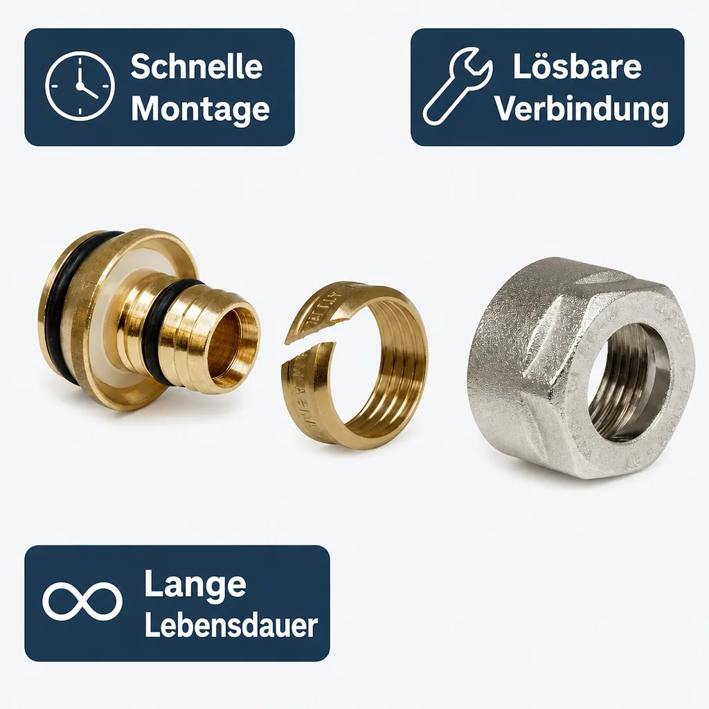 Eurokonus Klemmringverschraubung 17mm, Heizung, mit Mutter