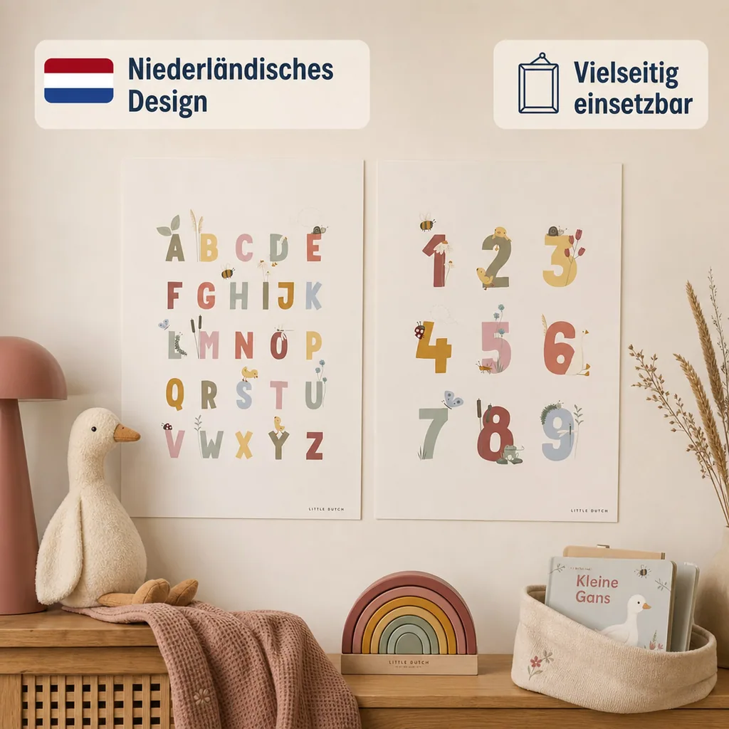Little Dutch Poster ABC & Zahlen rosa "Little Goose"  zweiseitig