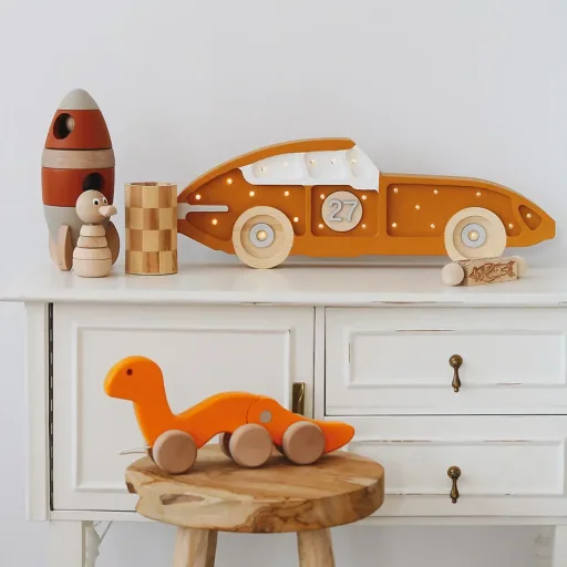 little lights Led Deko Kinderlampe Rennwagen senfgelb