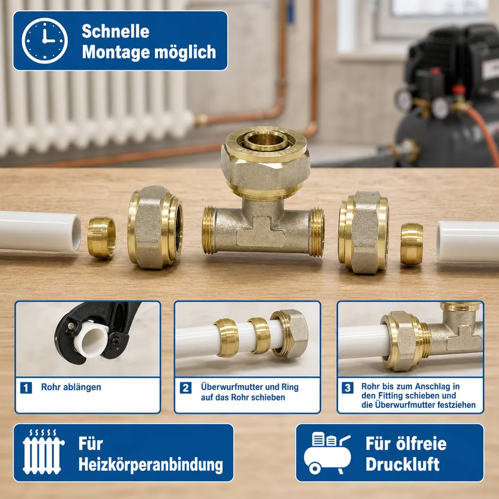 Schraubfitting T-Stück Mitte erweitert 20 x 2 - 26 x 3 - 20 x 2