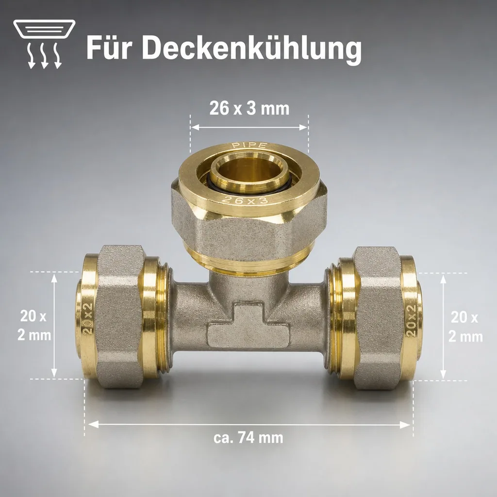 Schraubfitting T-Stück Mitte erweitert 20 x 2 - 26 x 3 - 20 x 2