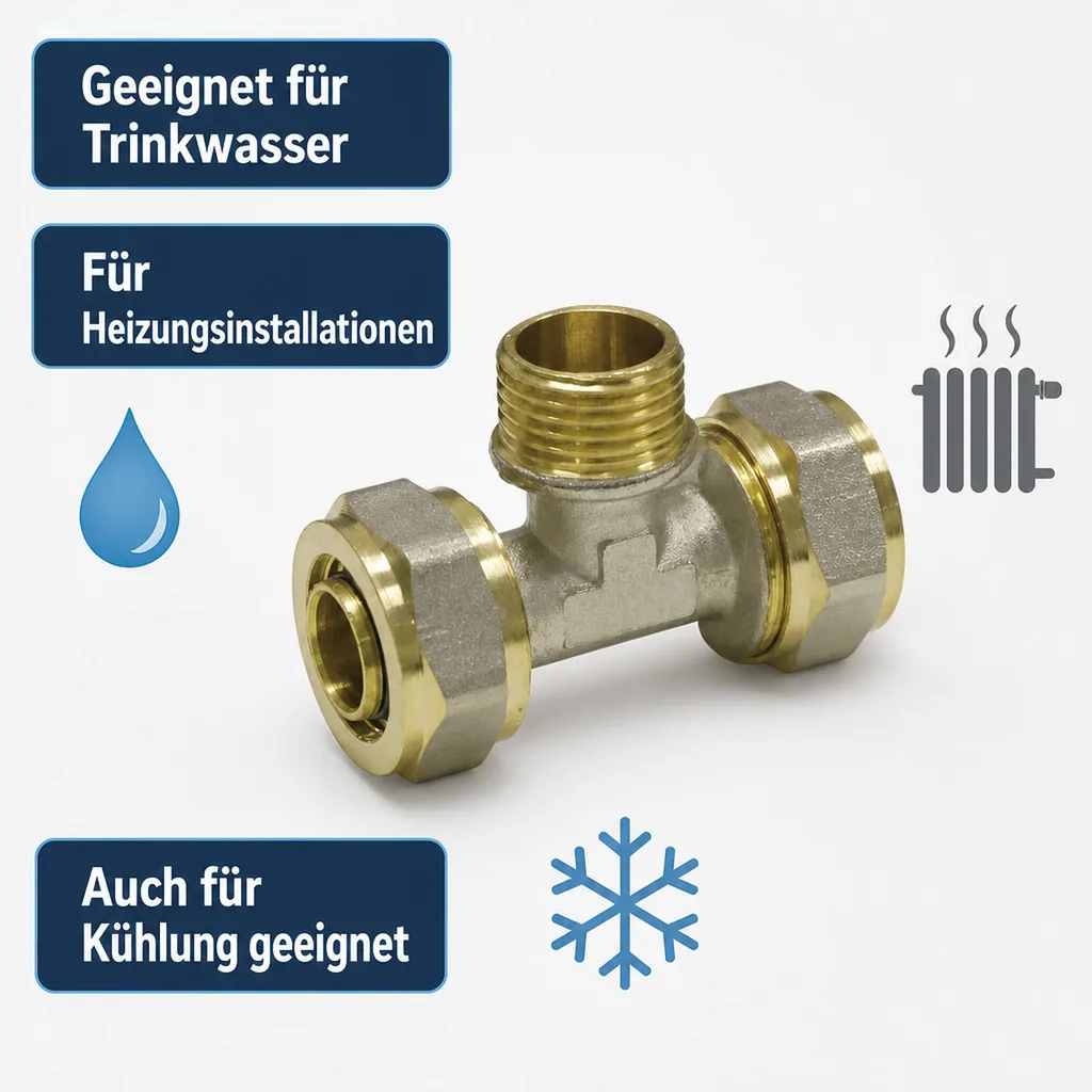 Schraubfitting, T-Stück 16mm, Verbundrohr Fitting, 1/2" AG