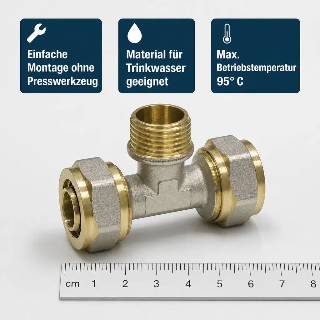 Schraubfitting T-Stück 32 x 3 - 1" AG - 32 x 3