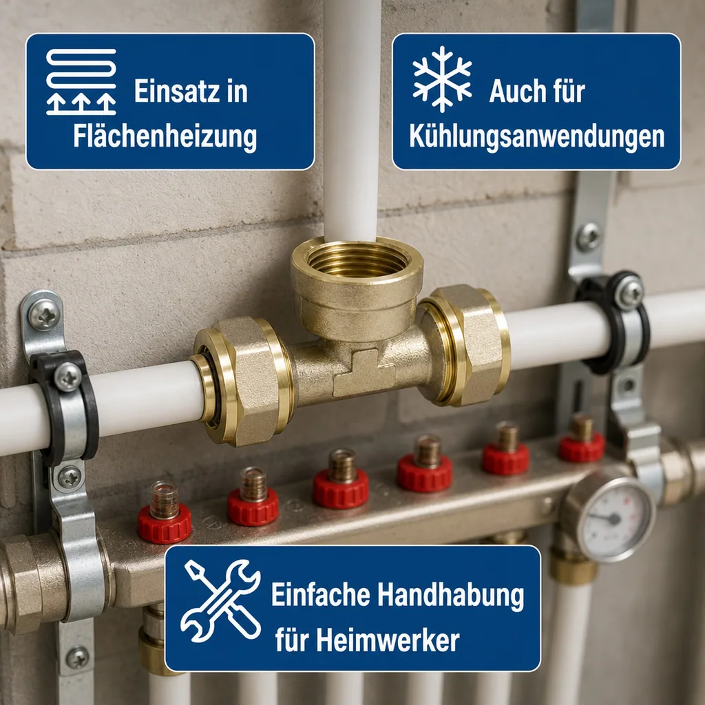 Schraubfitting T-Stück, 20mm, 1/2 Zoll IG, Heizung, Installation