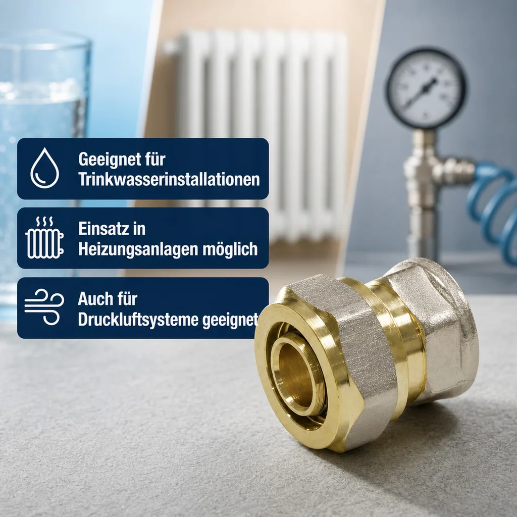 Schraubfitting, Kupplung 16mm, 3/4 IG, für Verbundrohr, ohne Pressen