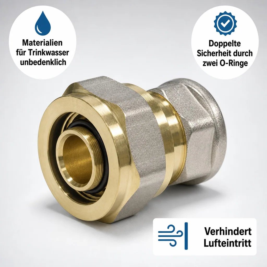 Schraubfitting, Kupplung 16mm, 3/4 IG, für Verbundrohr, ohne Pressen