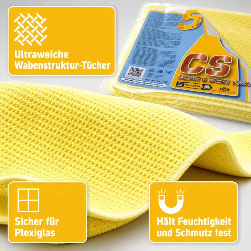 INNOTEC Clean and Shine Towels gelb Poliertuch 5 Stck Packung