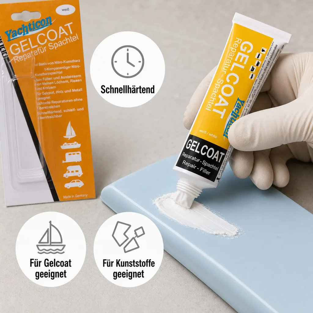 YACHTICON Gelcoat Reparatur Spachtel weiß 70 g in der Tube