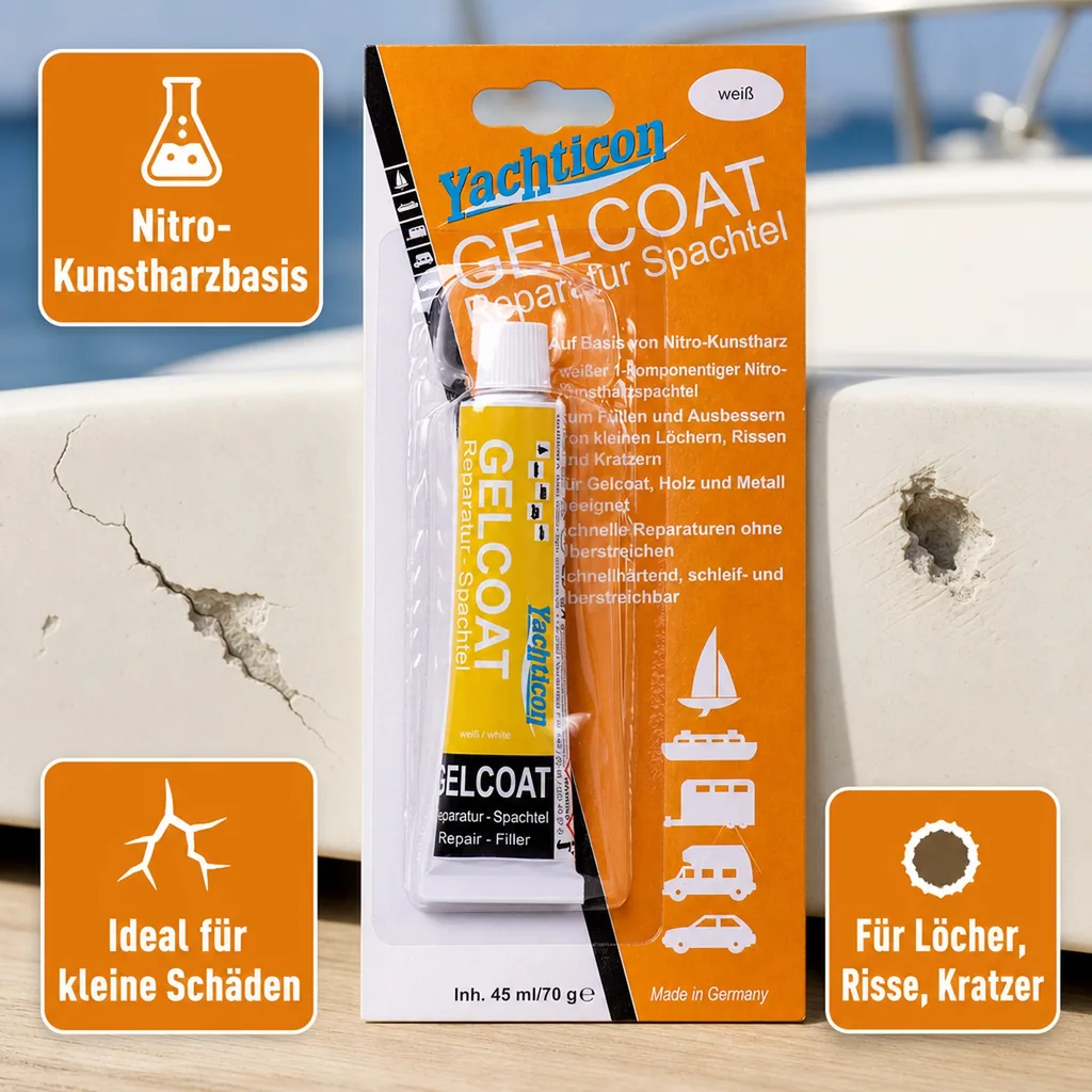 YACHTICON Gelcoat Reparatur Spachtel weiß 70 g in der Tube