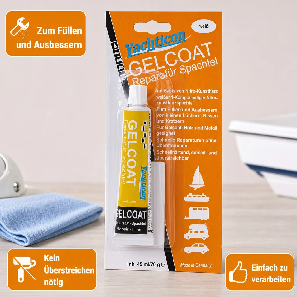 YACHTICON Gelcoat Reparatur Spachtel weiß 70 g in der Tube