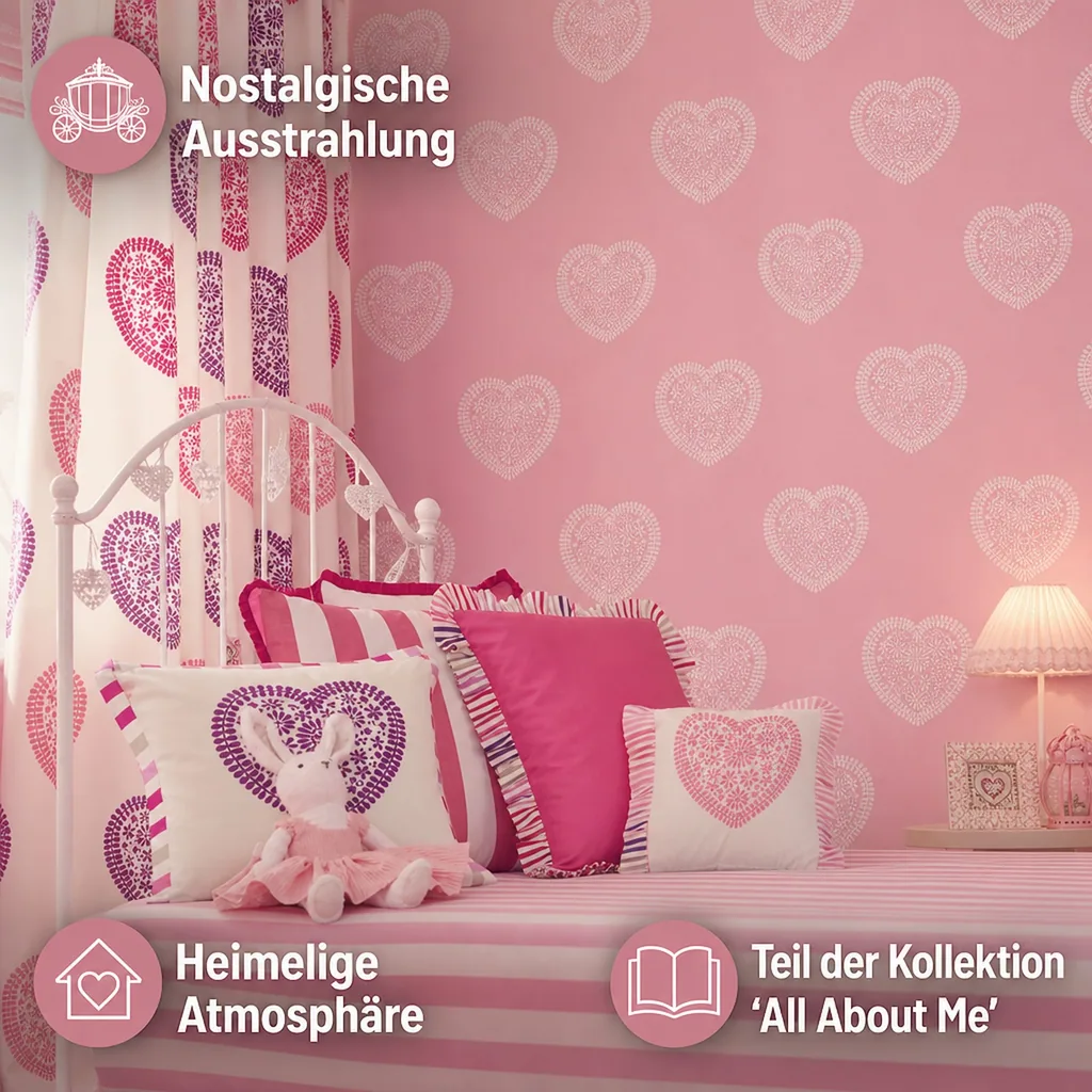 Harlequin all about me Tapete rosa Herzen weiß