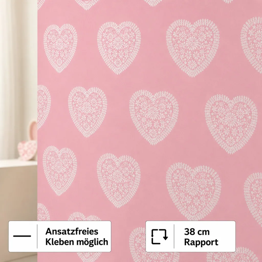 Harlequin all about me Tapete rosa Herzen weiß
