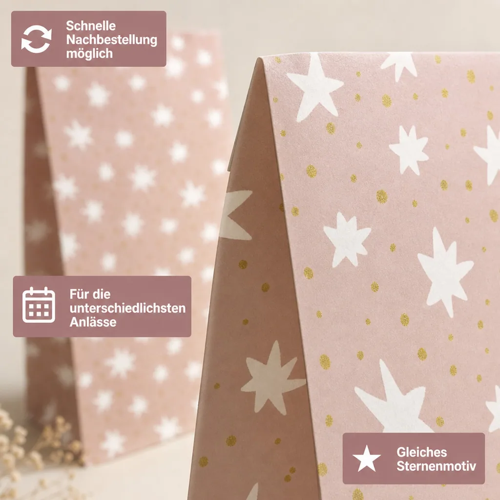 Ava & Yves Geschenk Papiertüten Sterne rosa