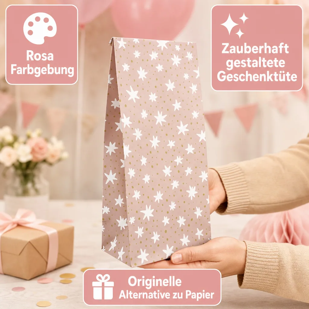 Ava & Yves Geschenk Papiertüten Sterne rosa