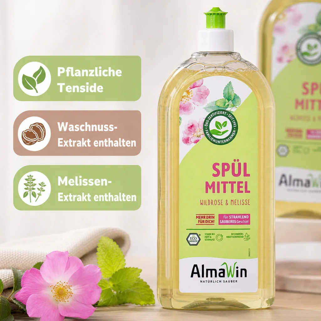 ALMAWIN Spülmittel Wildrose Melisse 1 Liter