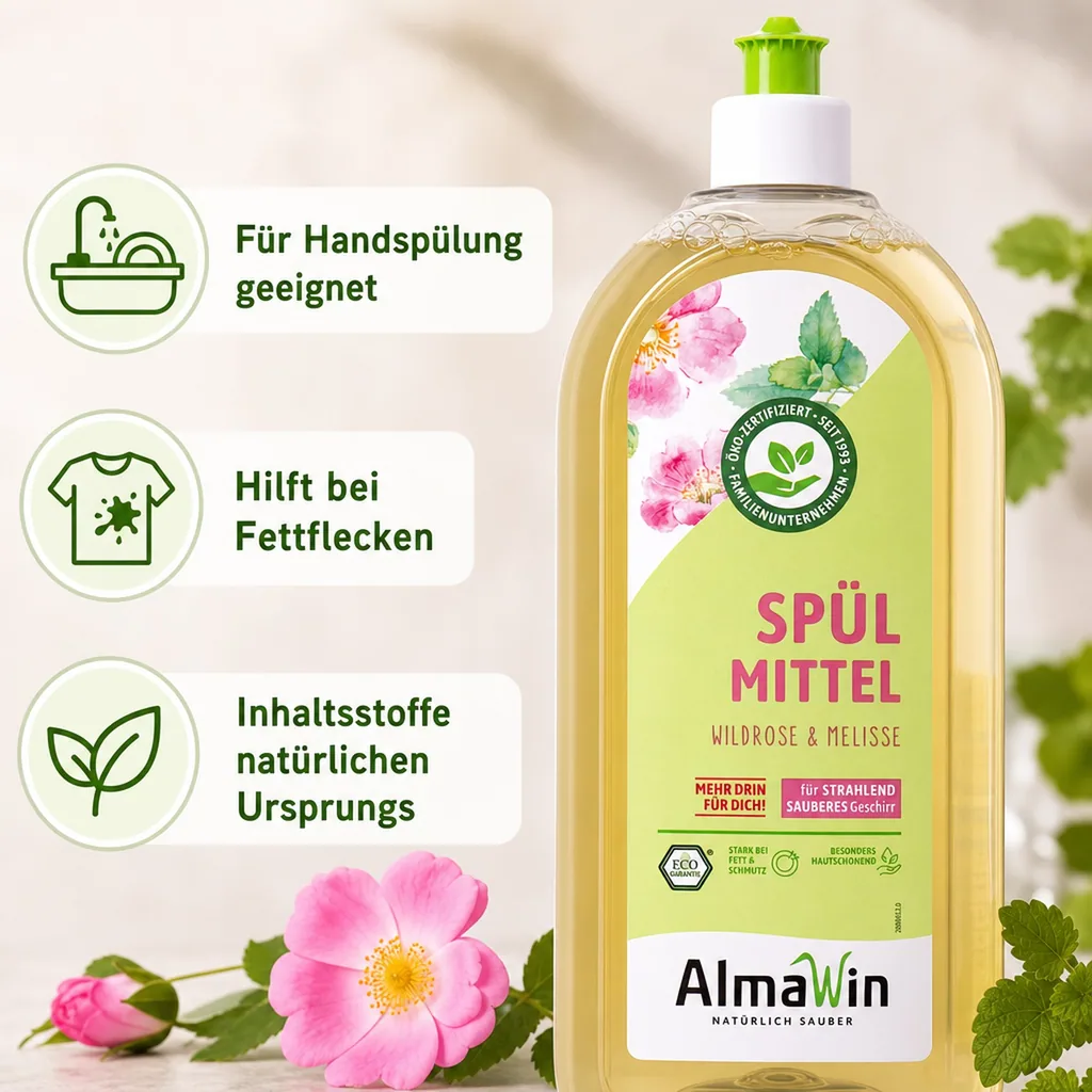 ALMAWIN Spülmittel Wildrose Melisse 1 Liter