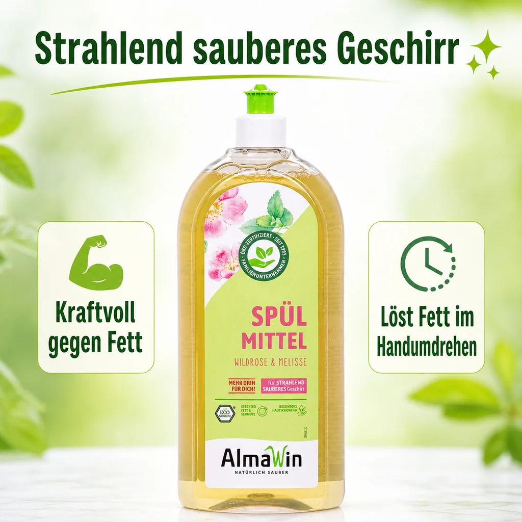 ALMAWIN Spülmittel Wildrose Melisse 1 Liter
