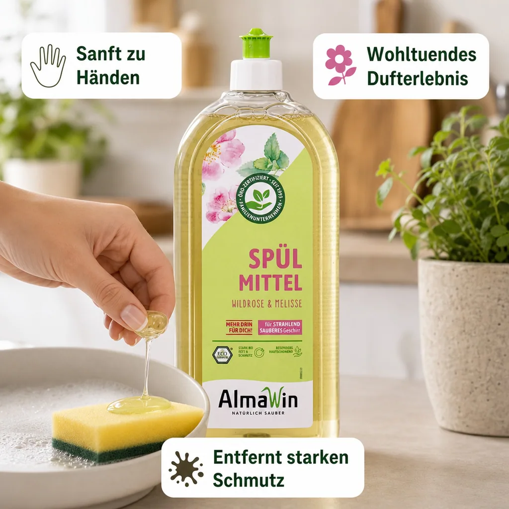 ALMAWIN Spülmittel Wildrose Melisse 1 Liter