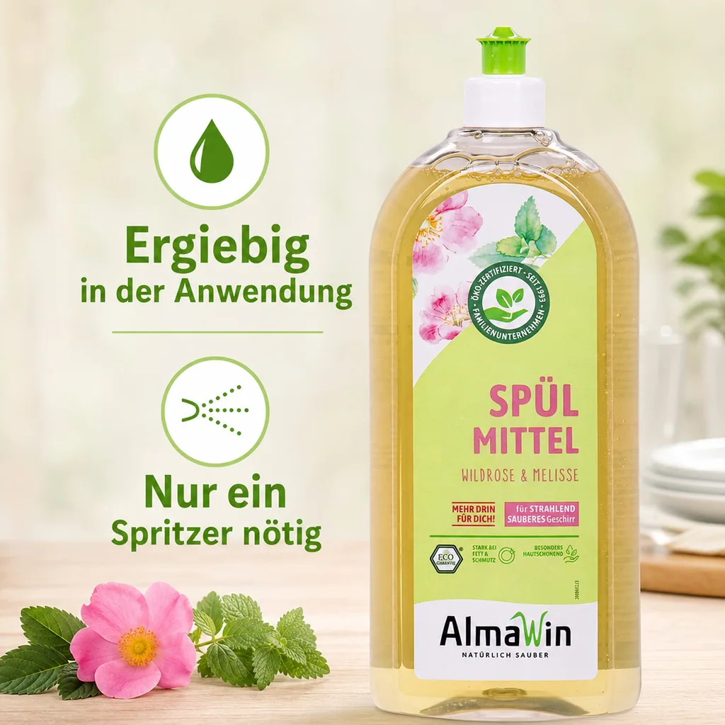 ALMAWIN Spülmittel Wildrose Melisse 1 Liter