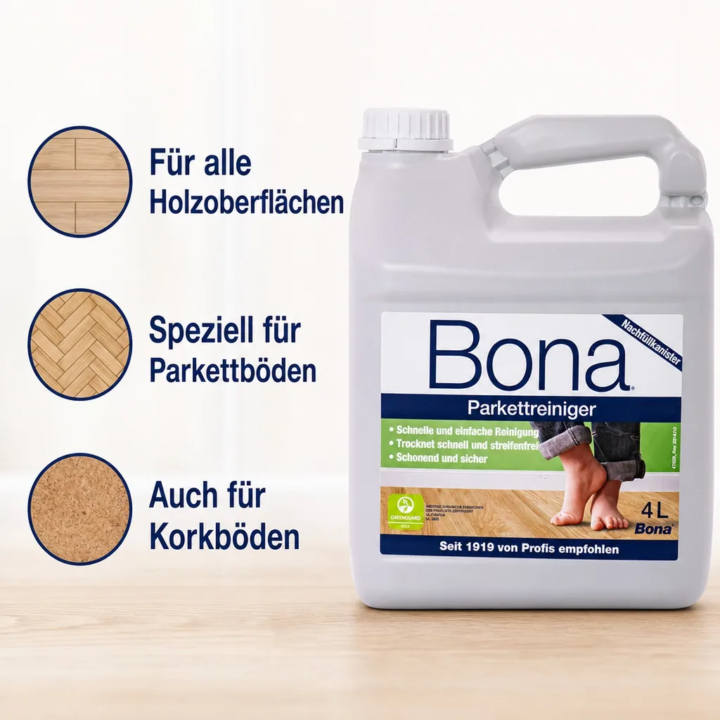 BONA Reiniger 4 Liter Parkett- und Holzboden Nachfüllkanister für Spray Mopp