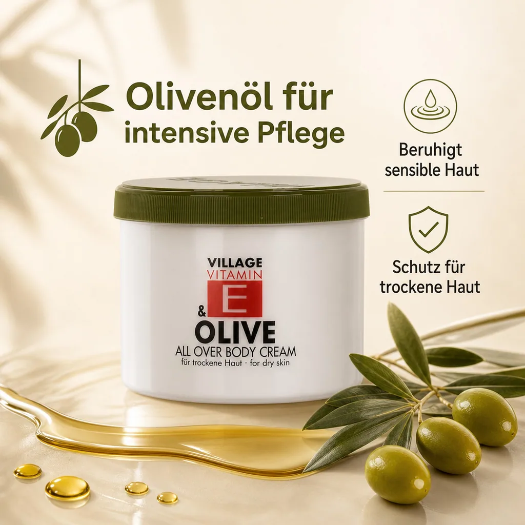 VILLAGE Vitamin E Bodycream Olive 500ml Körperlotion