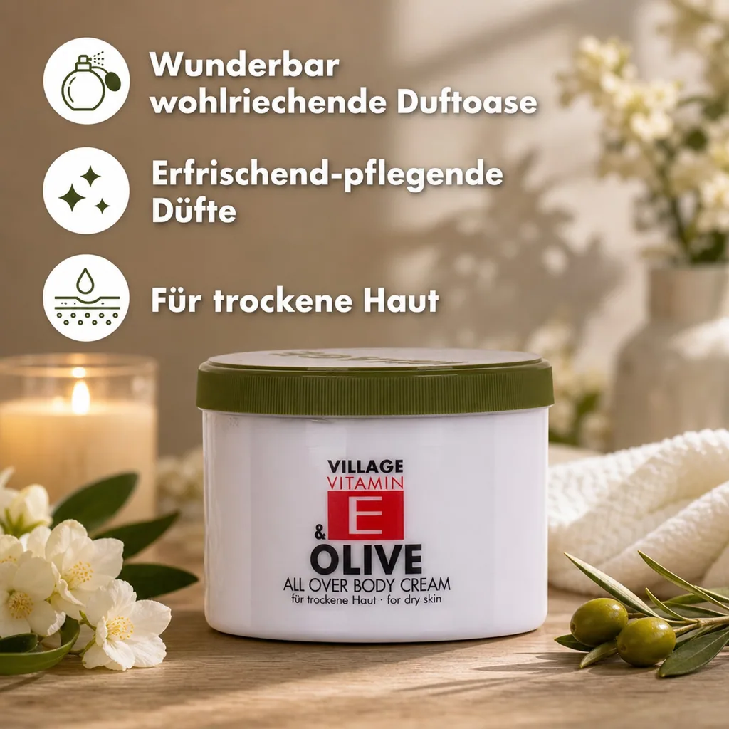 VILLAGE Vitamin E Bodycream Olive 500ml Körperlotion