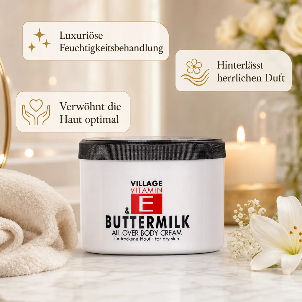VILLAGE Vitamin E Bodycream Buttermilch 500ml Körperlotion